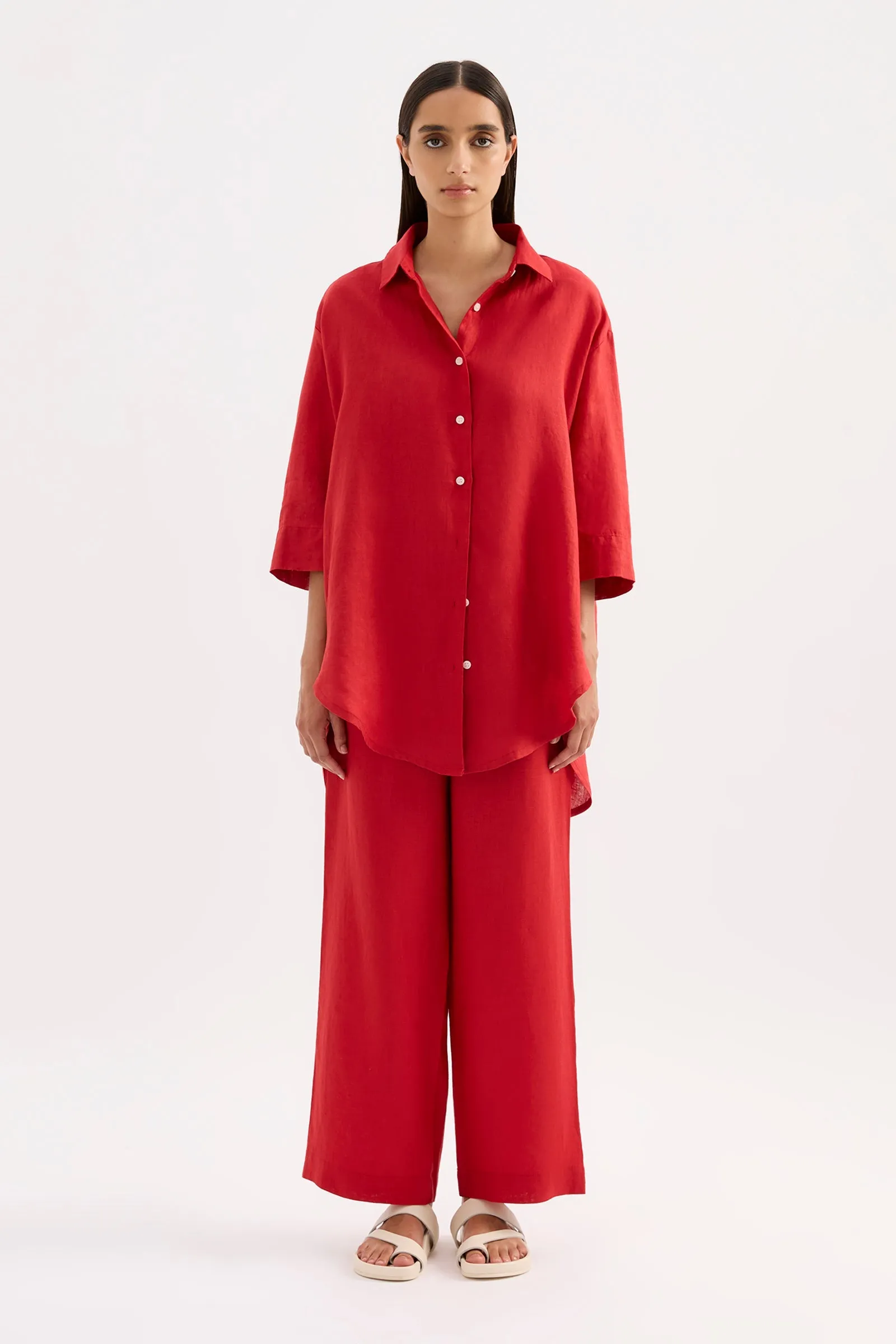 LOUNGE LINEN LONGLINE SHIRT sold by Nude Lucy