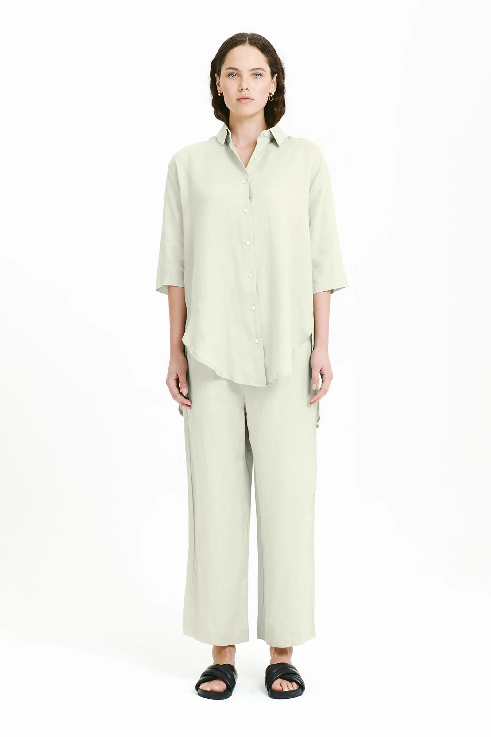 LOUNGE LINEN LONGLINE SHIRT sold by Nude Lucy