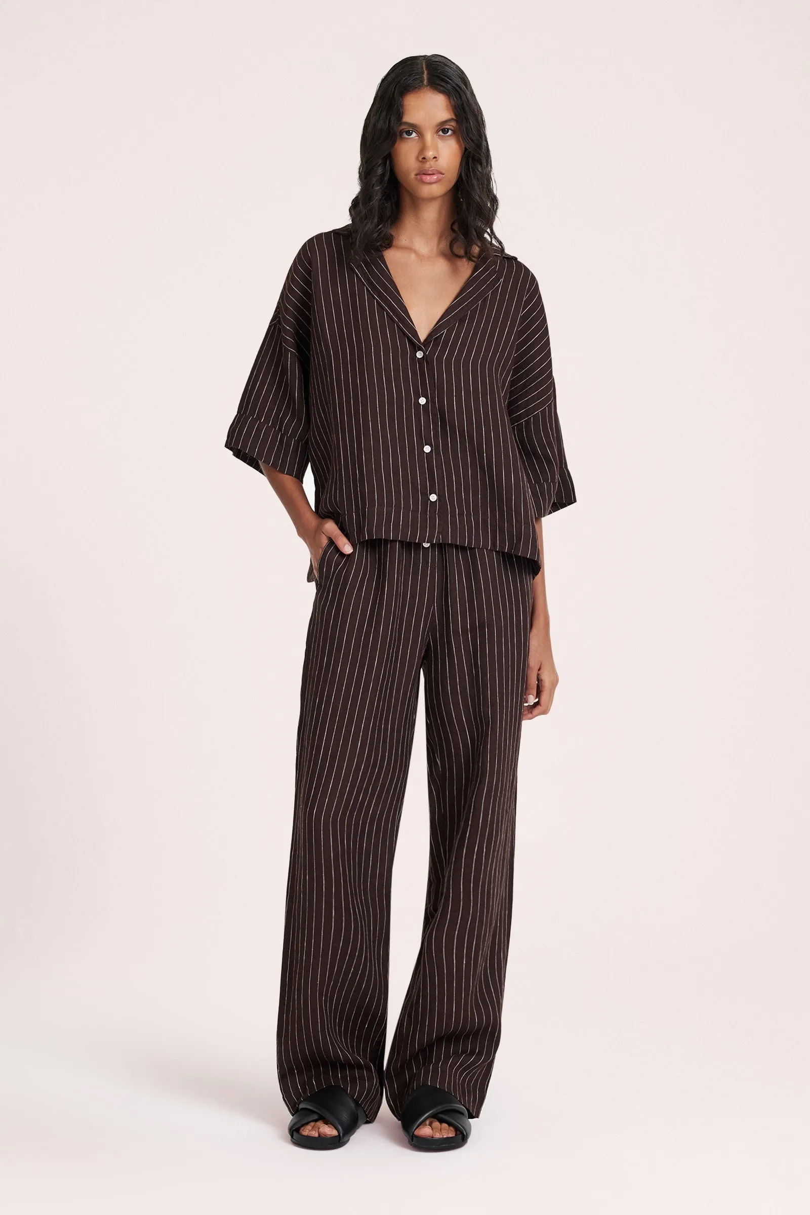 LOUNGE STRIPE LINEN PANT sold by Nude Lucy