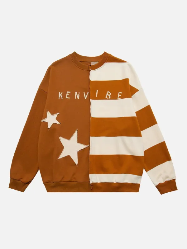 Aelfric Eden Patchwork Stripe Applique Embroidery Star Sweatshirt sold by Aelfric Eden