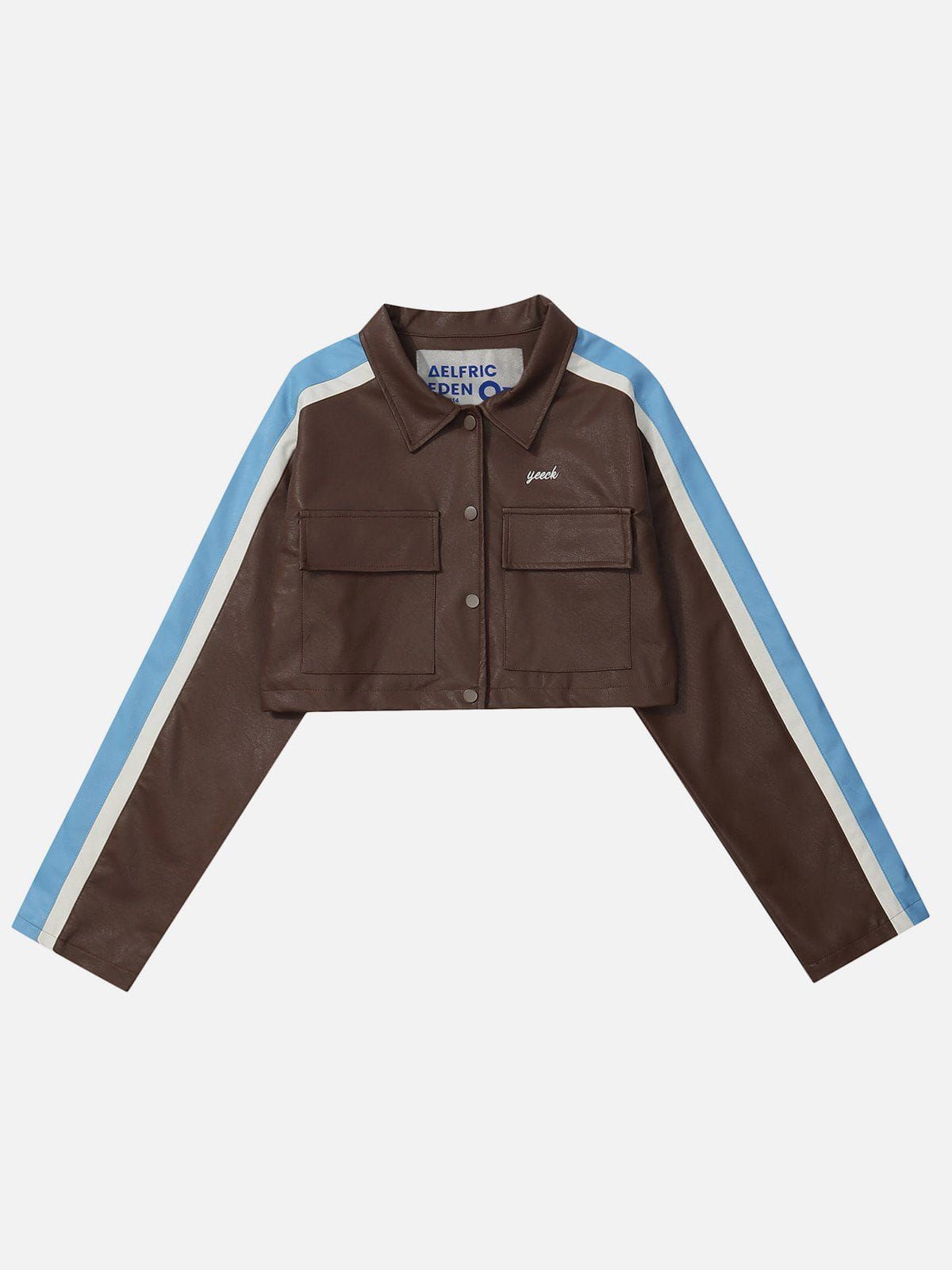 Embroidery Letter Stripe Faux Leather Jacket sold by Aelfric Eden product image thumbnail 3