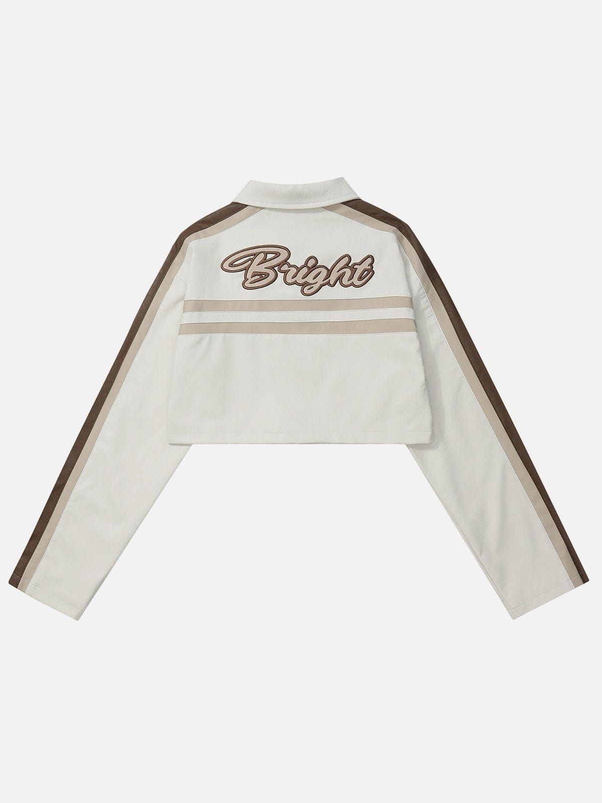 Embroidery Letter Stripe Faux Leather Jacket sold by Aelfric Eden product image thumbnail 2