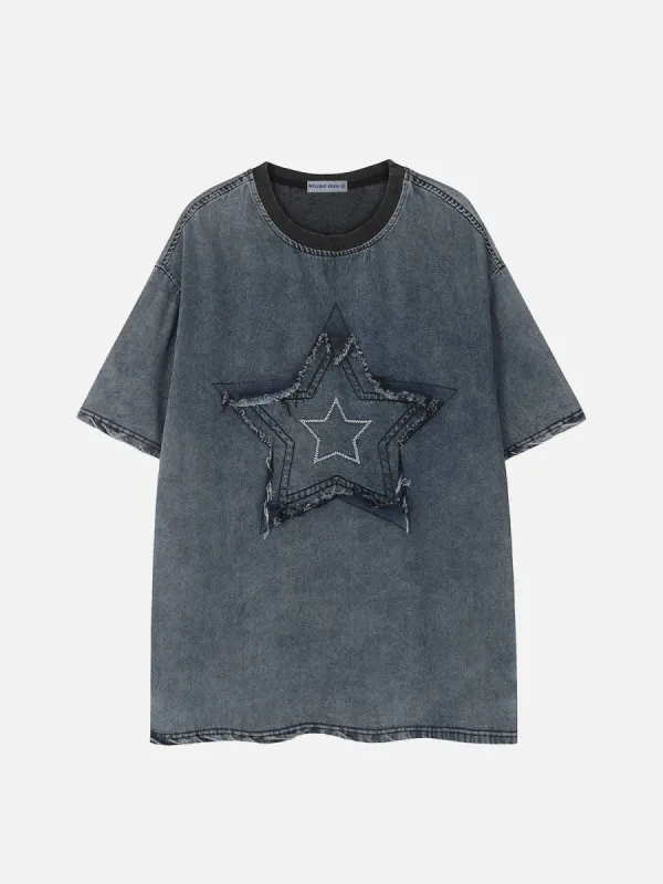 Aelfric Eden Applique Embroidery Star Washed Tee sold by Aelfric Eden