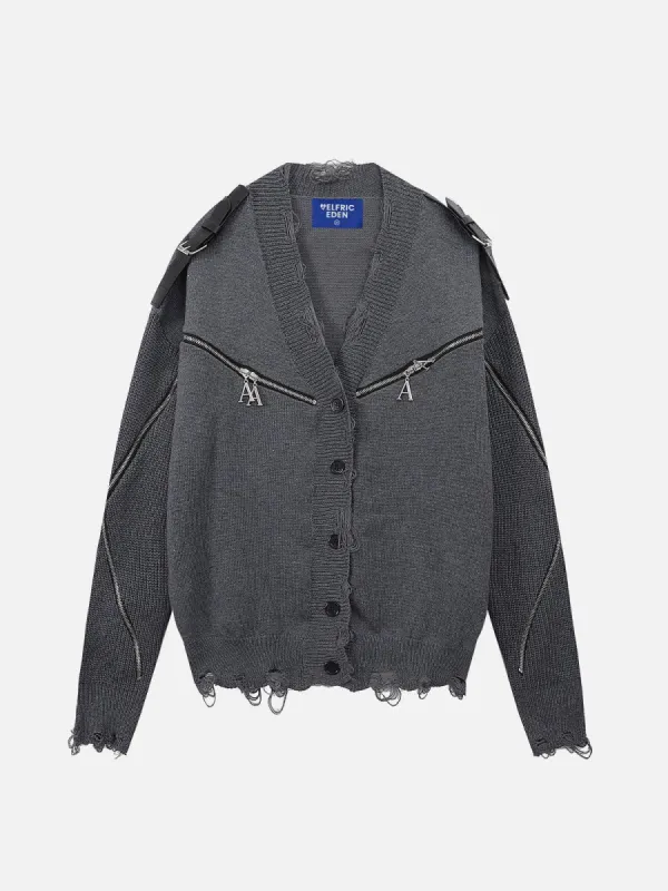 Aelfric Eden Multi Zip Up Distressed Cardigan sold by Aelfric Eden