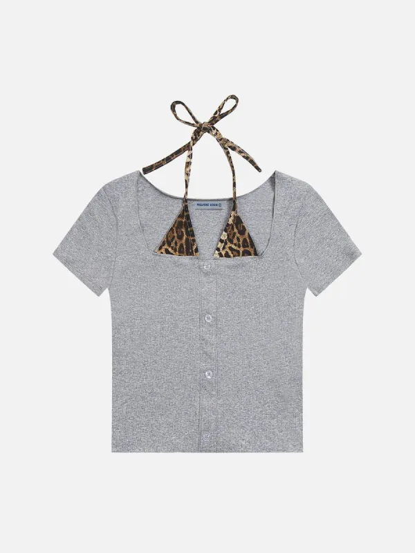 Aelfric Eden Leopard Print Strap Patchwork Tee sold by Aelfric Eden