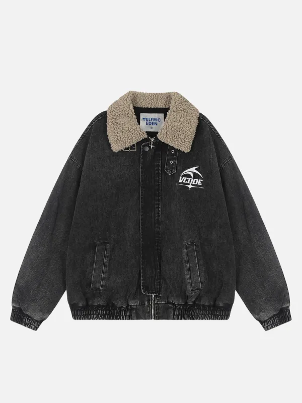 Aelfric Eden Sherpa Lapel Collar Washed Denim Jacket sold by Aelfric Eden