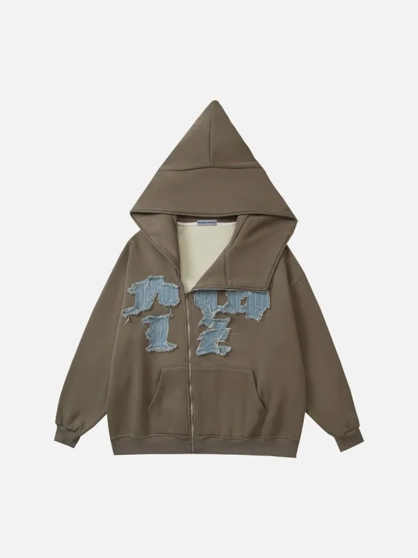 Aelfric Eden Applique Embroidery Slant Zip Up Hoodie sold by Aelfric Eden