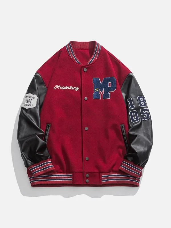 Aelfric Eden Flocking Embroidery Leather Sleeves Varsity Jacket sold by Aelfric Eden