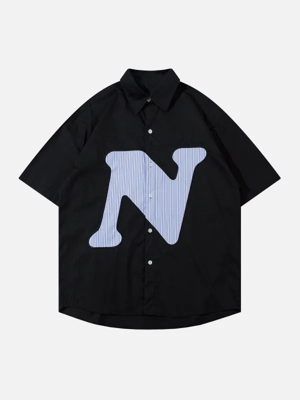 Aelfric Eden Embroidery Letter N Short Sleeve Shirt sold by Aelfric Eden