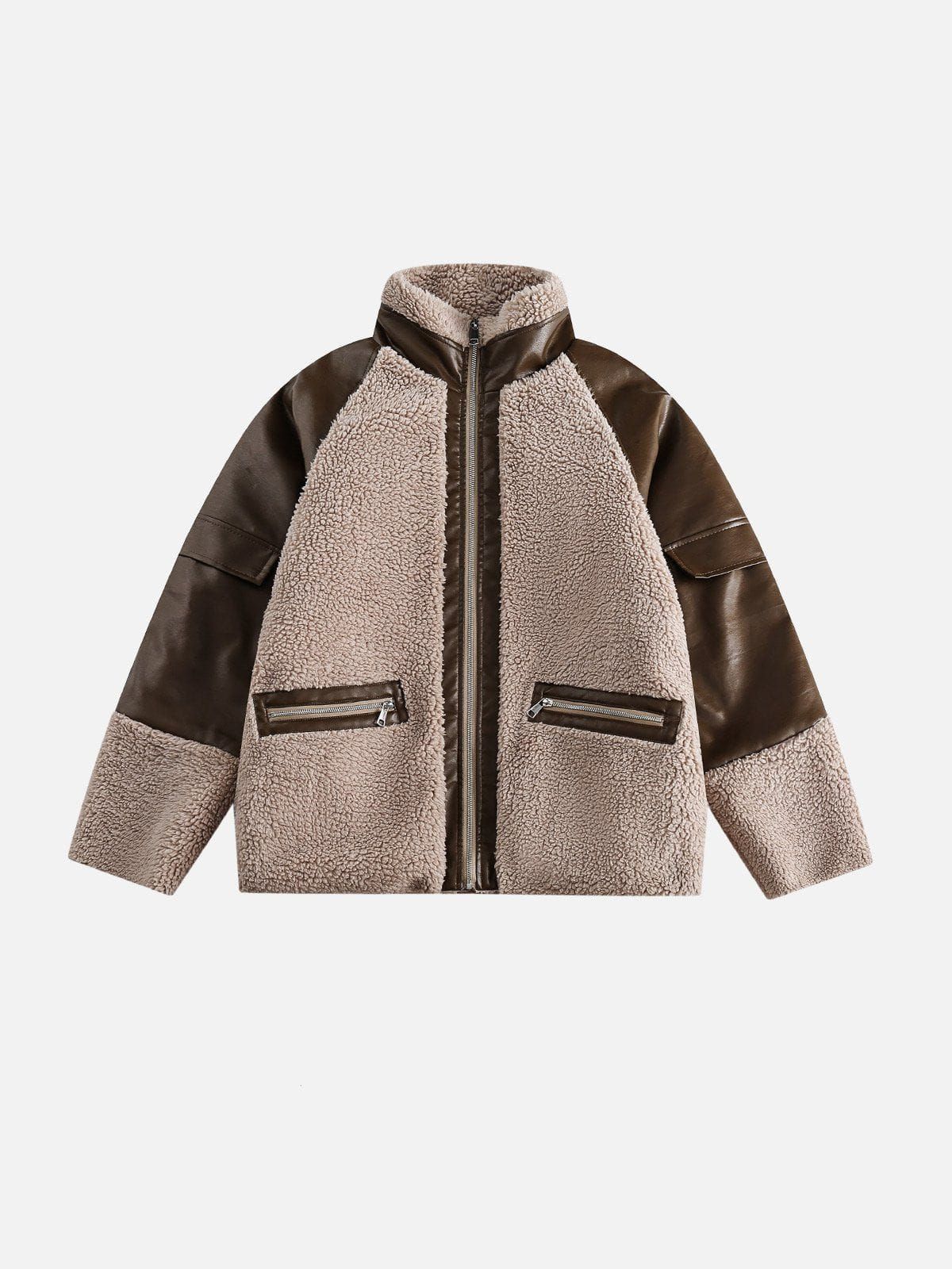 Aelfric Eden Faux Leather Patchwork Sherpa Coat sold by Aelfric Eden product image thumbnail 4