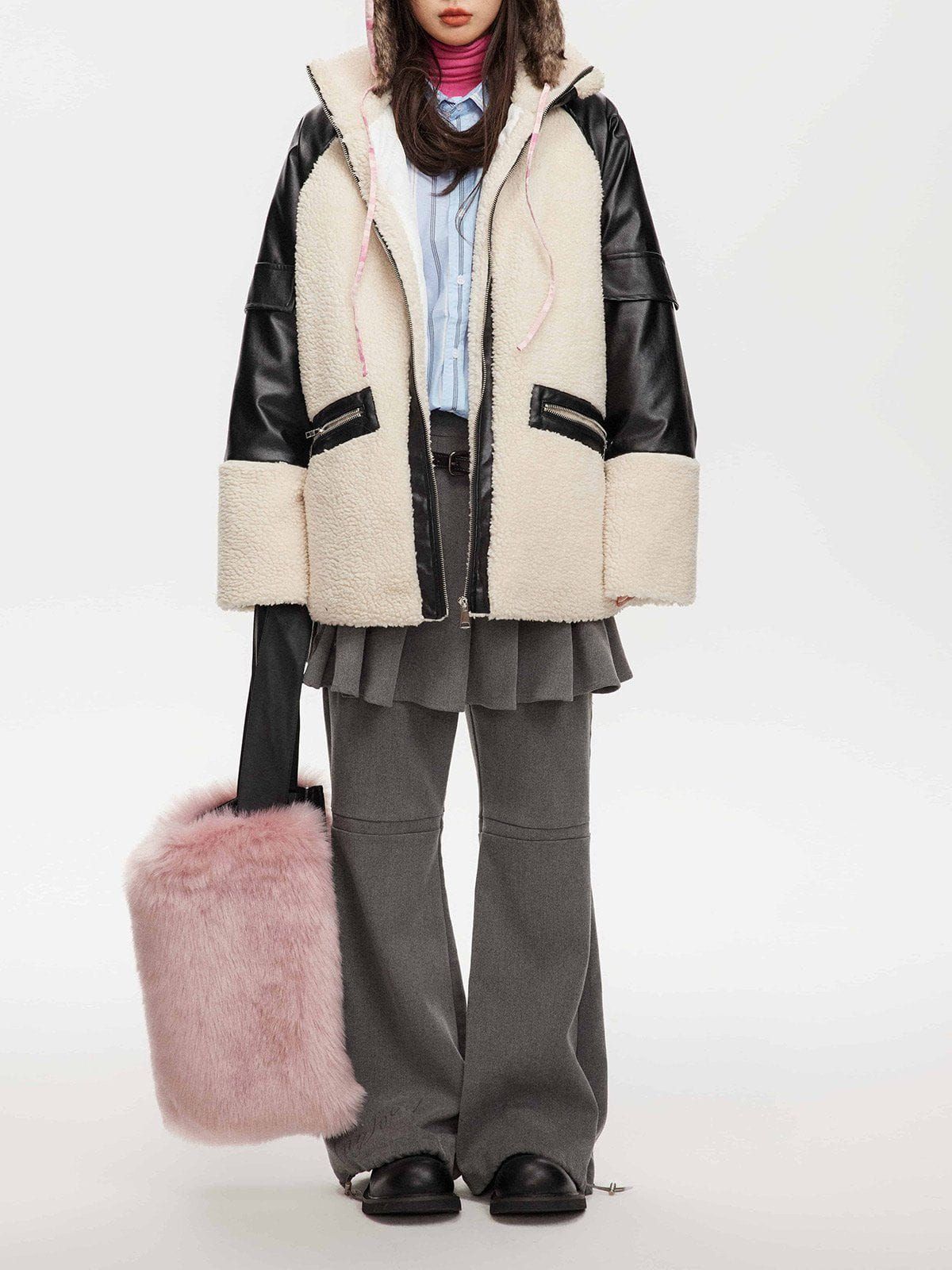 Aelfric Eden Faux Leather Patchwork Sherpa Coat sold by Aelfric Eden product image thumbnail 2