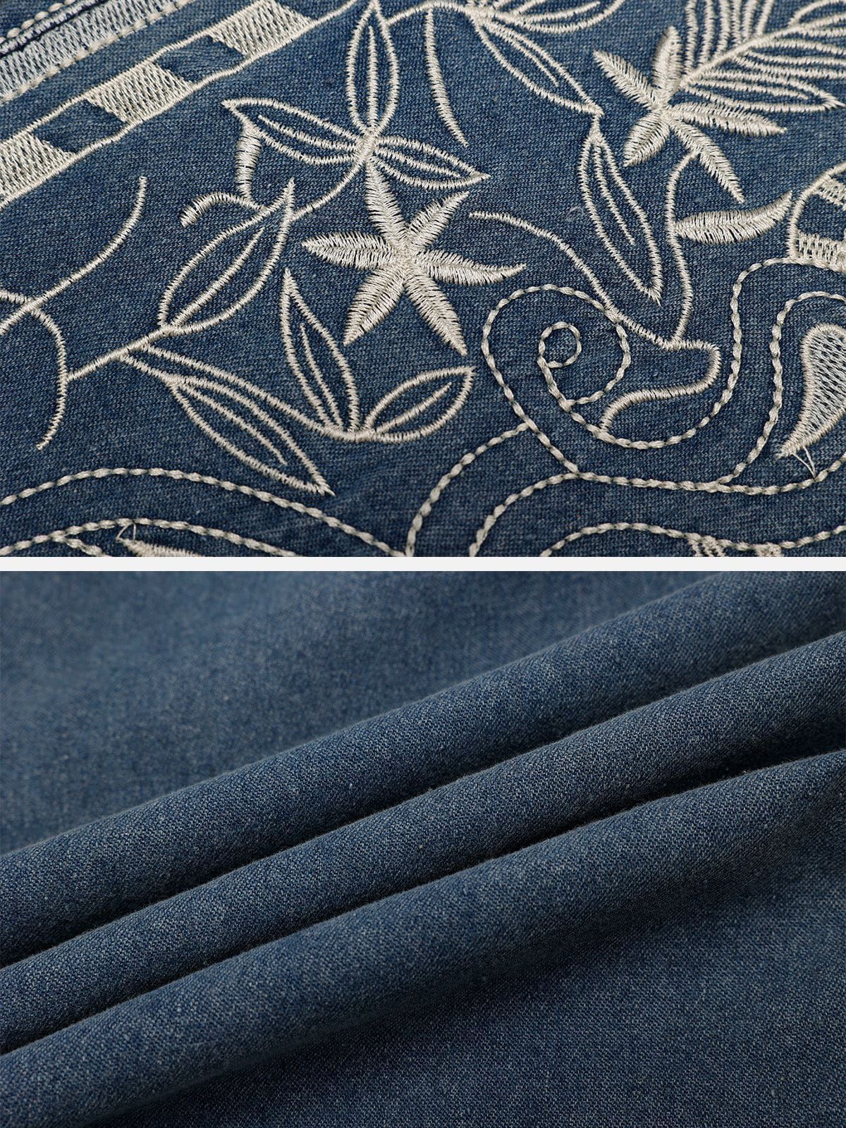 Aelfric Eden Embroidery Blossom Denim Short Sleeve Shirts sold by Aelfric Eden product image thumbnail 5