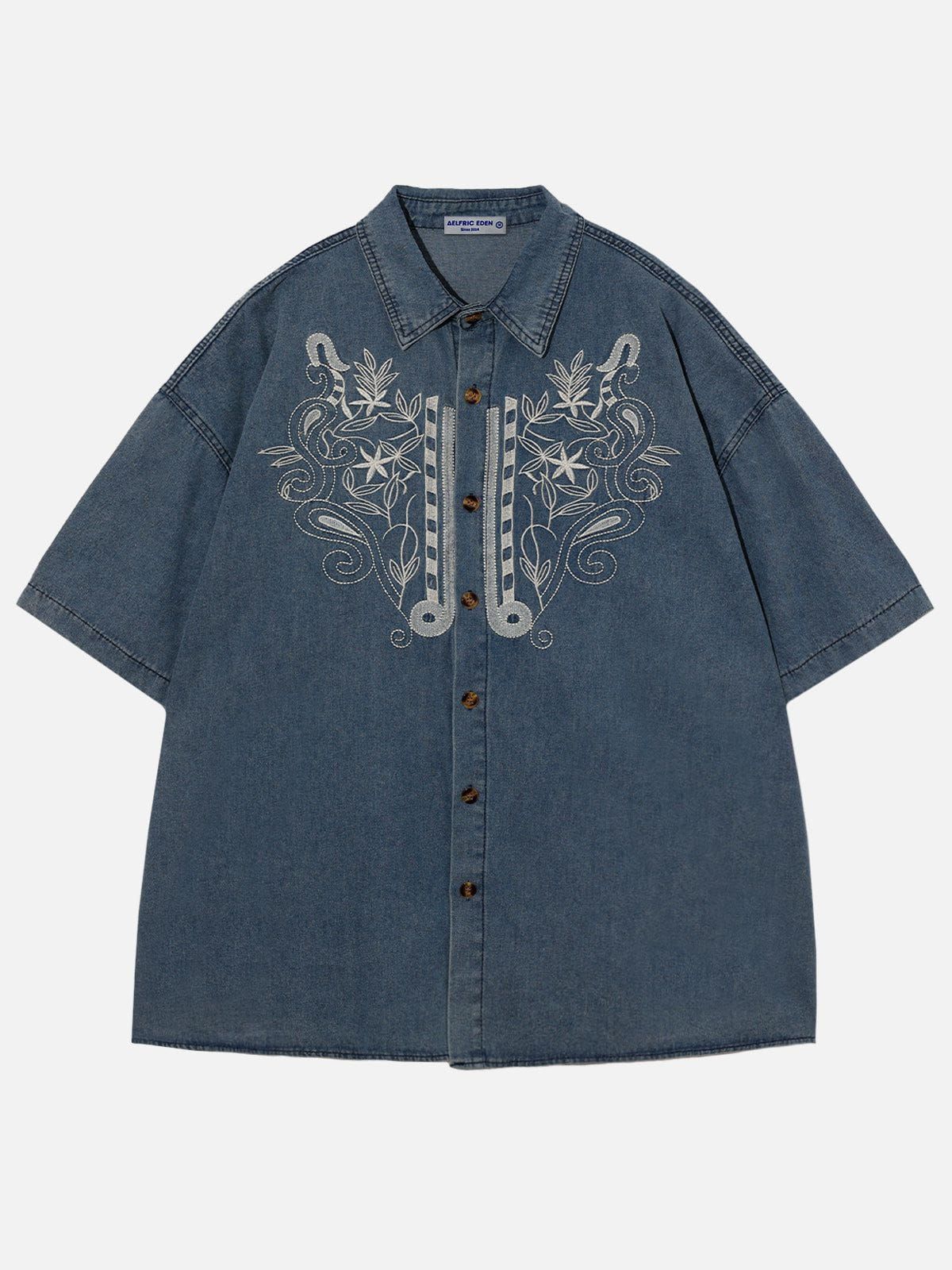 Aelfric Eden Embroidery Blossom Denim Short Sleeve Shirts sold by Aelfric Eden