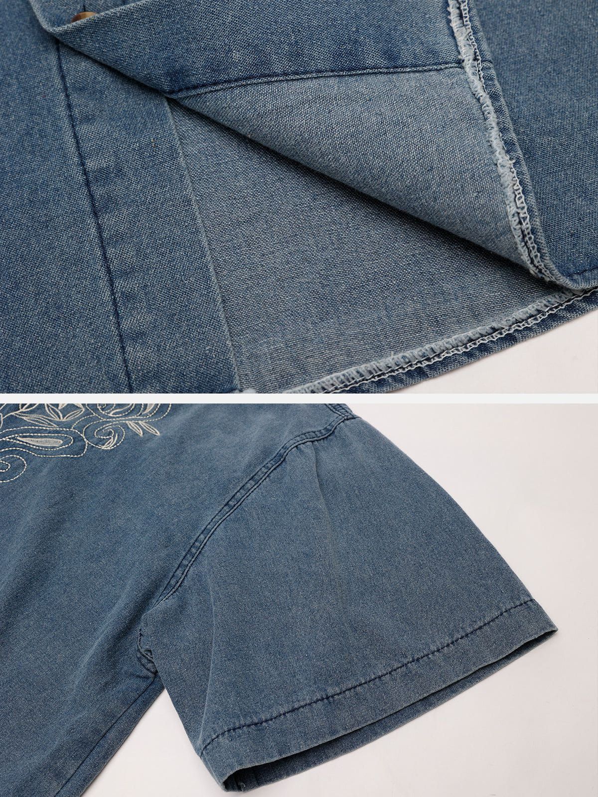 Aelfric Eden Embroidery Blossom Denim Short Sleeve Shirts sold by Aelfric Eden product image thumbnail 3