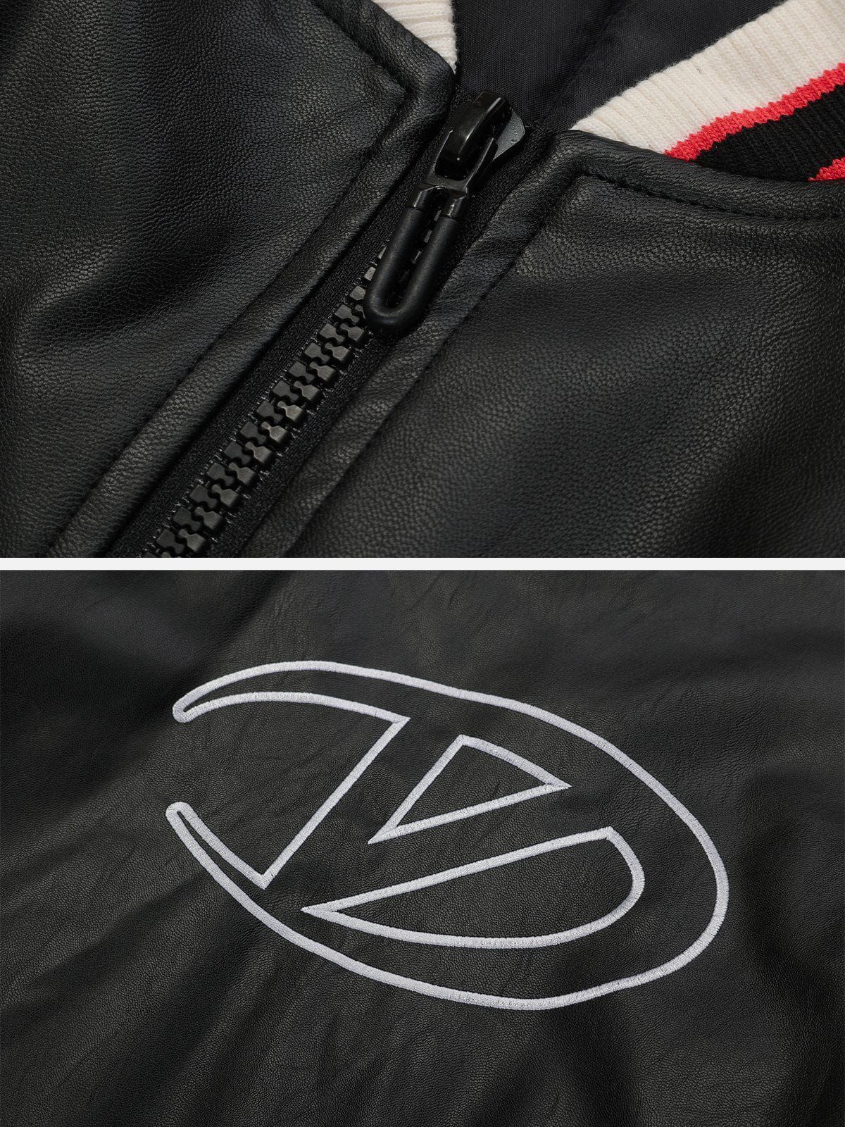 Aelfric Eden Embroidery Patchwork Racing Leather Jacket sold by Aelfric Eden product image thumbnail 3