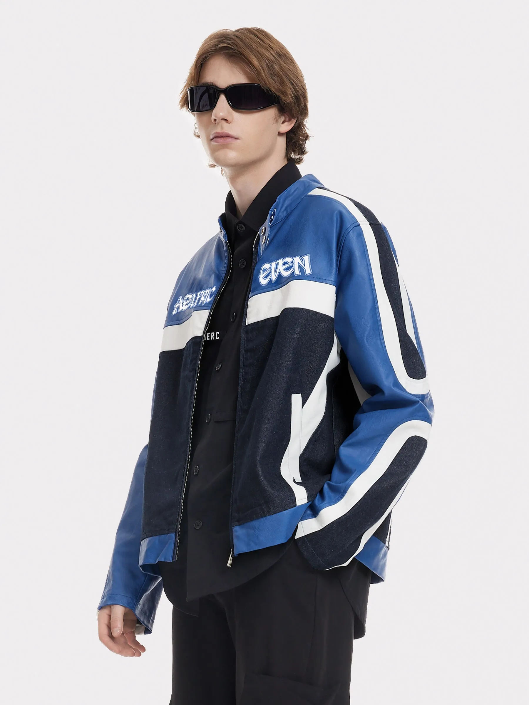 Aelfric Eden Denim Faux Leather Racing Jacket sold by Aelfric Eden product image thumbnail 3