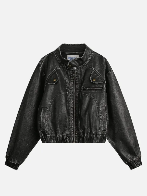 Washed  Faux Leather Racing Jacket sold by Aelfric Eden