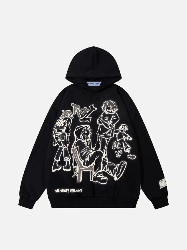 Aelfric Eden Cartoon Line Character Print Hoodie sold by Aelfric Eden