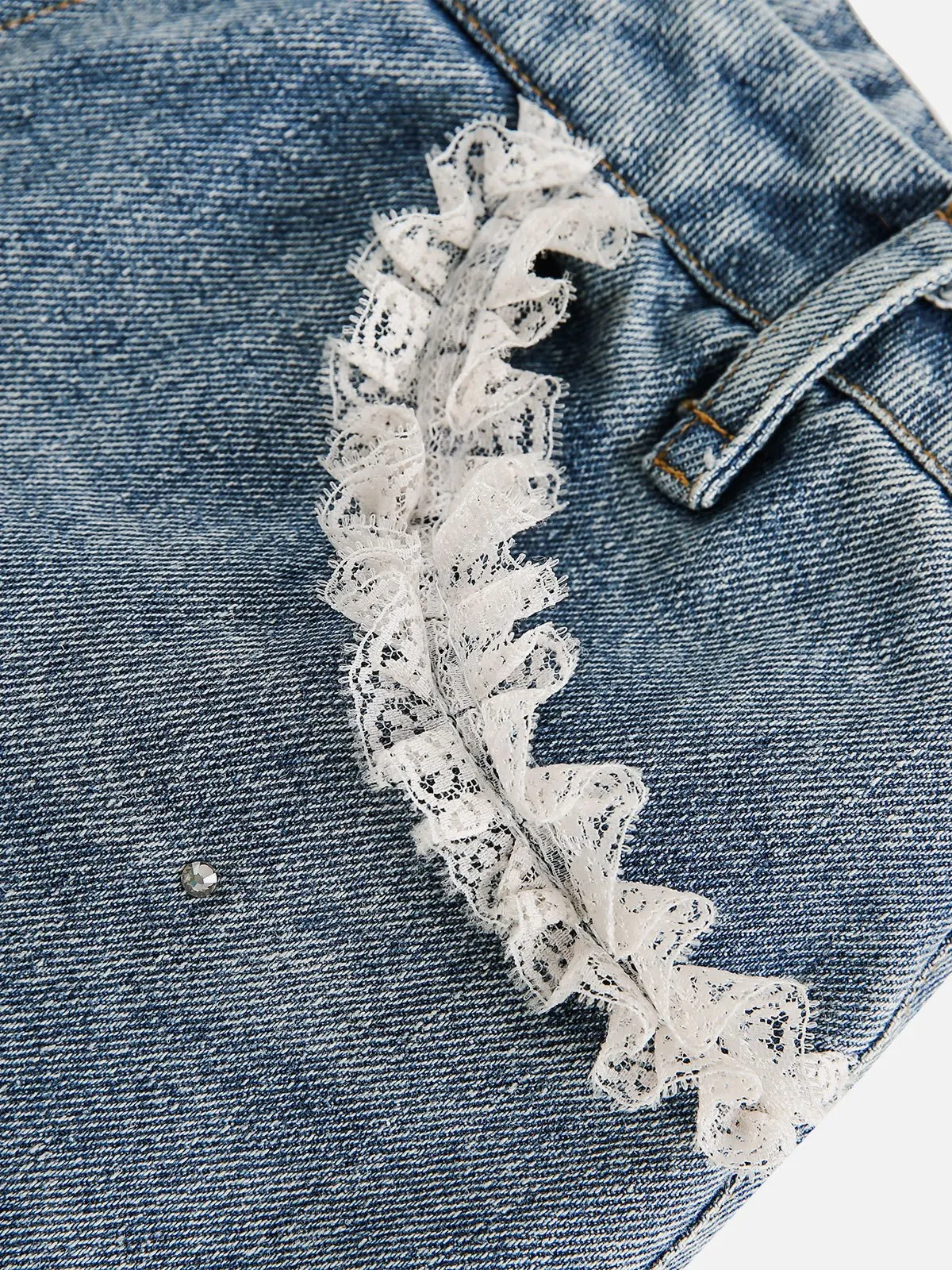 Aelfric Eden Lace Patchwork Distressed Jorts sold by Aelfric Eden product image thumbnail 5