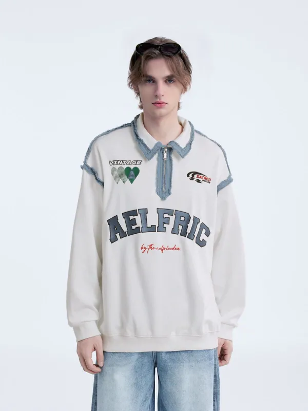 Aelfric Eden Color Blocking Embroidery Polo Sweatshirt