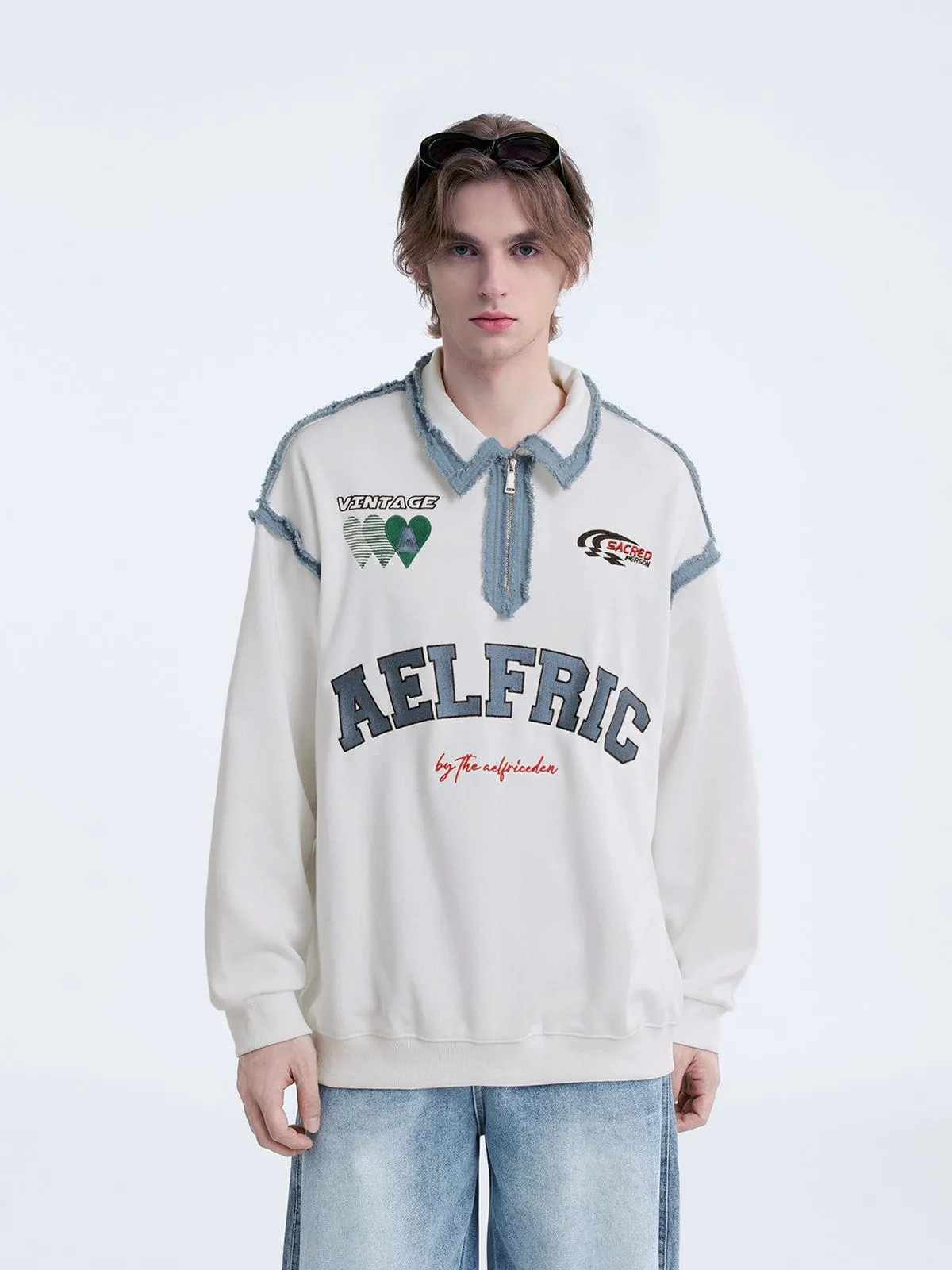 Aelfric Eden Embroidery Patchwork Polo Sweatshirt sold by Aelfric Eden