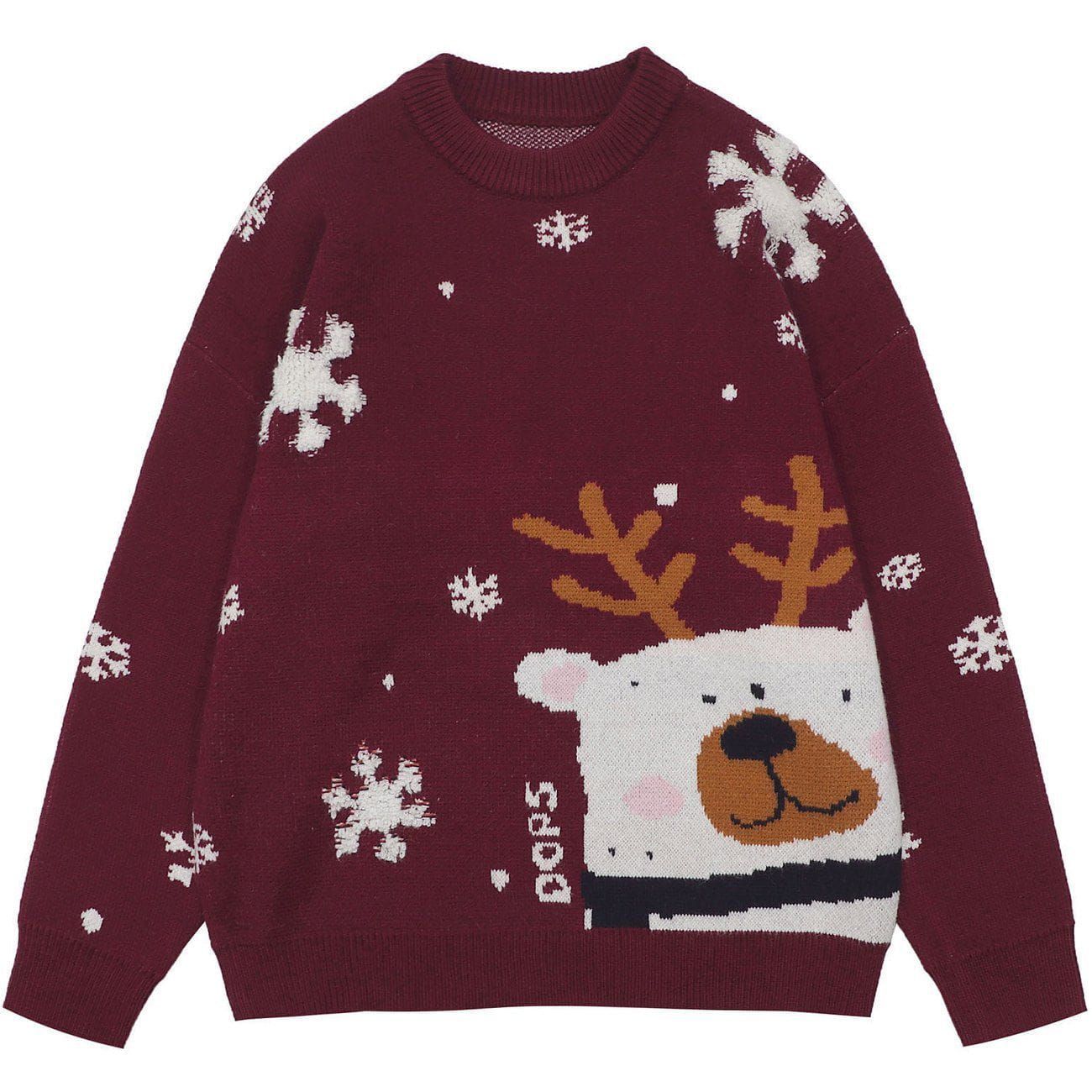 Aelfric Eden Snowflake Cartoon Fawn Pattern Knit Sweater sold by Aelfric Eden