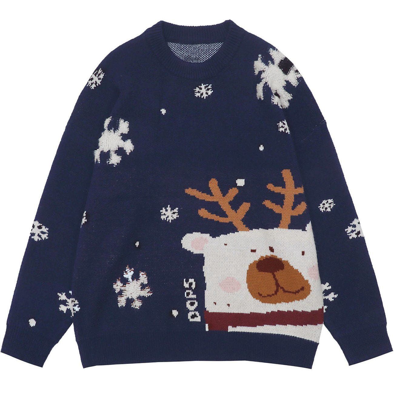 Aelfric Eden Snowflake Cartoon Fawn Pattern Knit Sweater sold by Aelfric Eden product image thumbnail 3