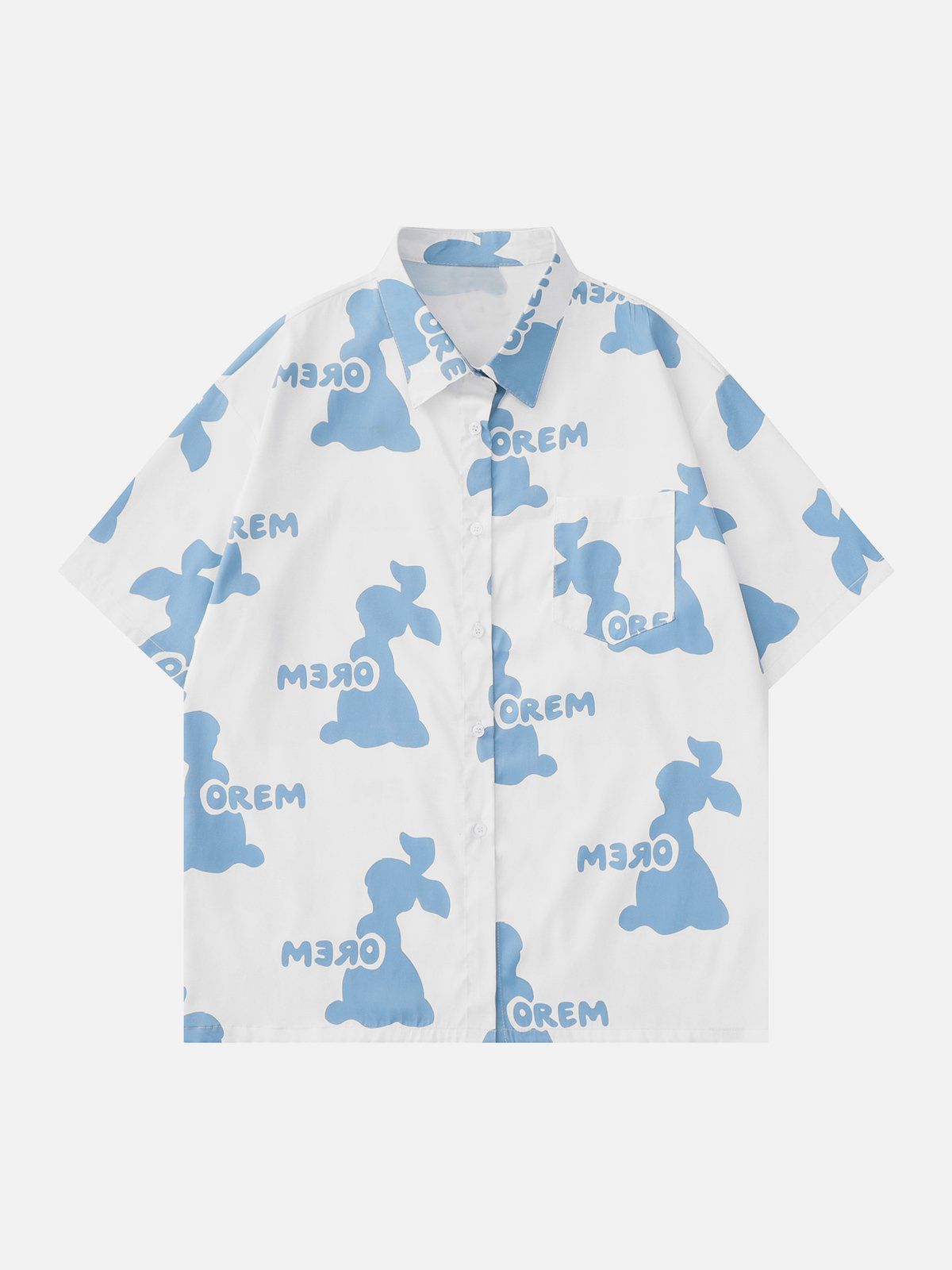 Irregular Symmetrical Cartoon Rabbit Print Short Sleeve Shirts sold by Aelfric Eden