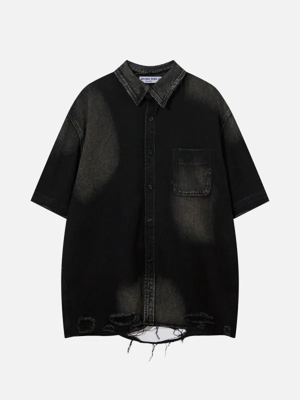 Aelfric Eden Denim Distressed Ripped Hem Short Sleeve Shirts sold by Aelfric Eden
