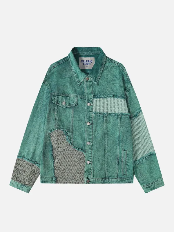 Aelfric Eden Irregular Fringe Patchwork Denim Jacket sold by Aelfric Eden