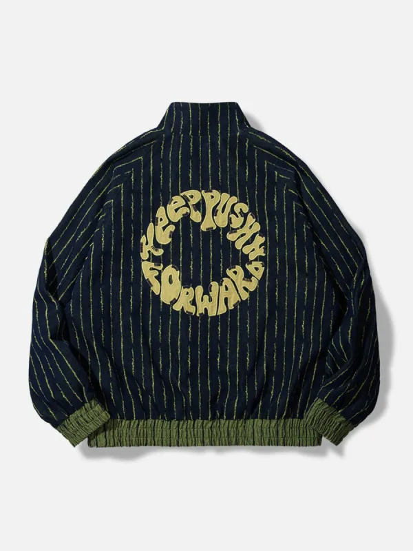 Aelfric Eden Vintage Stripe Embroidered Letter Denim Jacket sold by Aelfric Eden