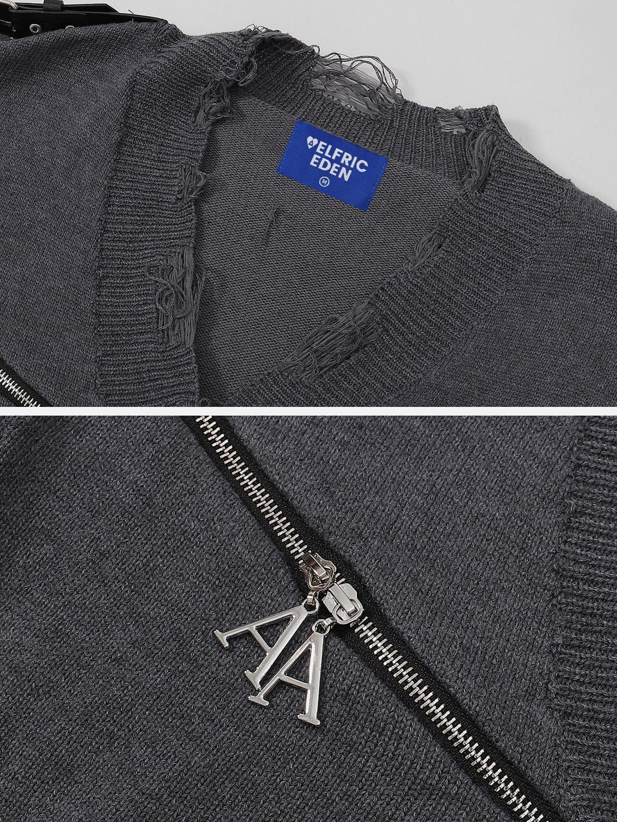 Aelfric Eden Multi Zip Up Distressed Cardigan sold by Aelfric Eden product image thumbnail 3