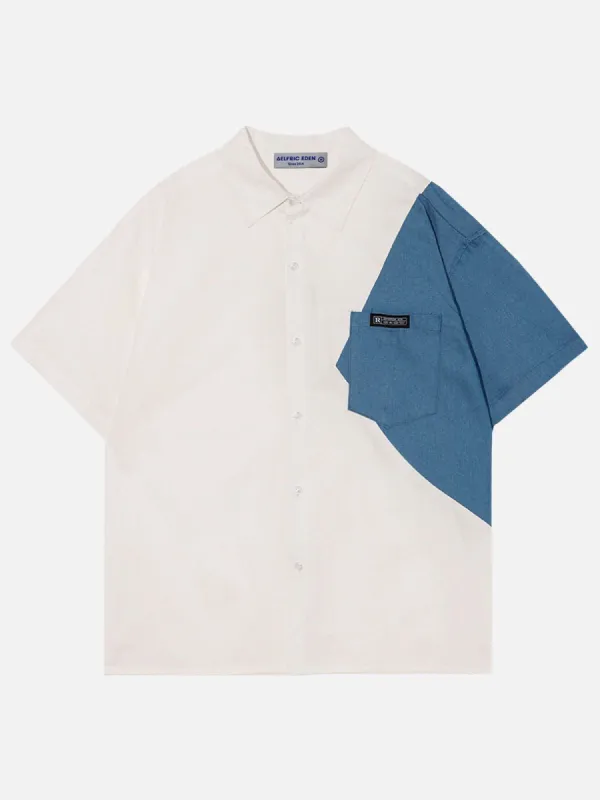 Aelfric Eden Contrast Color Patchwork Short Sleeve Shirts sold by Aelfric Eden