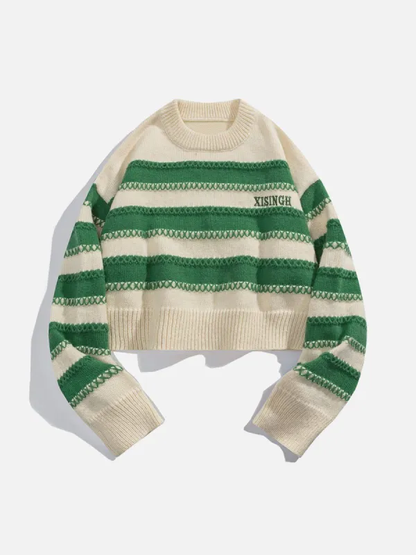 Colorblock Stripe Crop Knit Sweater sold by Aelfric Eden