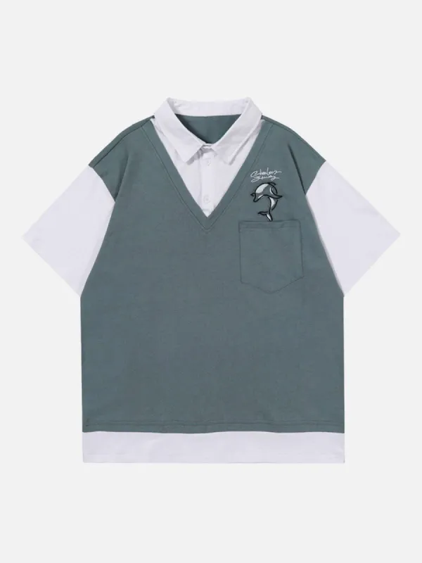 Aelfric Eden Whale Embroidery Patchwork Polo Tee sold by Aelfric Eden