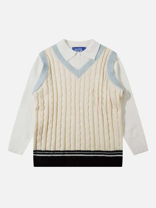 Aelfric Eden Patchwork Polo Collar Sweater sold by Aelfric Eden