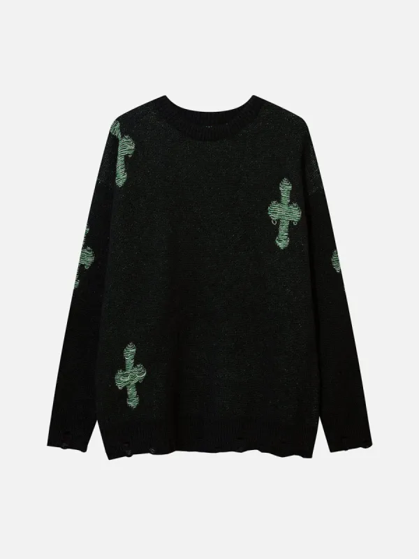 Aelfric Eden Cross Contrast Jacquard Sweater sold by Aelfric Eden
