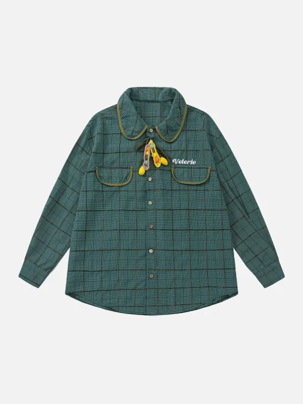 Aelfric Eden 3D Pea Pods Embroidery Grid Pattern Long Sleeve Shirts made by Aelfric Eden