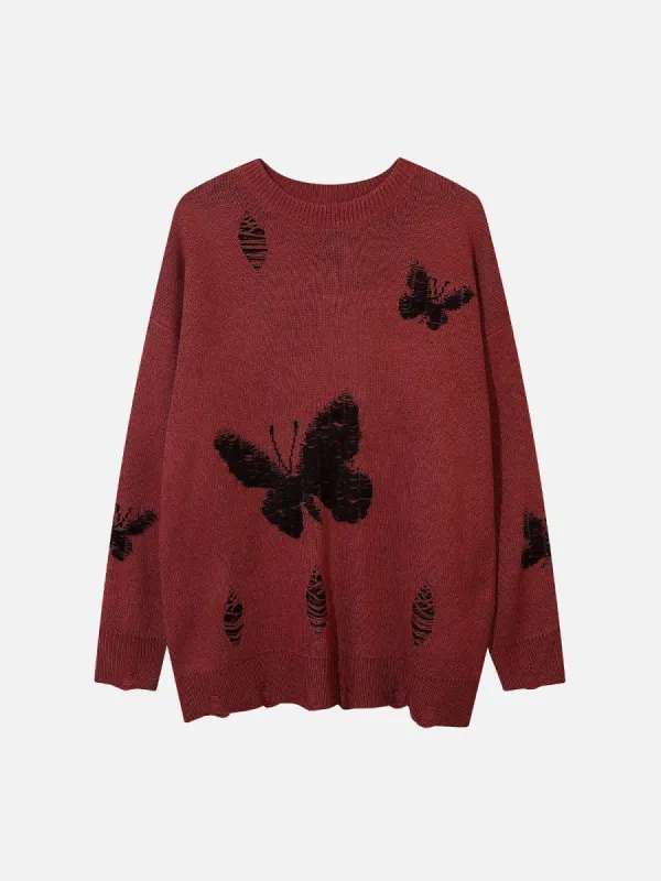 [US Only]Aelfric Eden Butterflies Ripper Hole Knit Sweater sold by Aelfric Eden