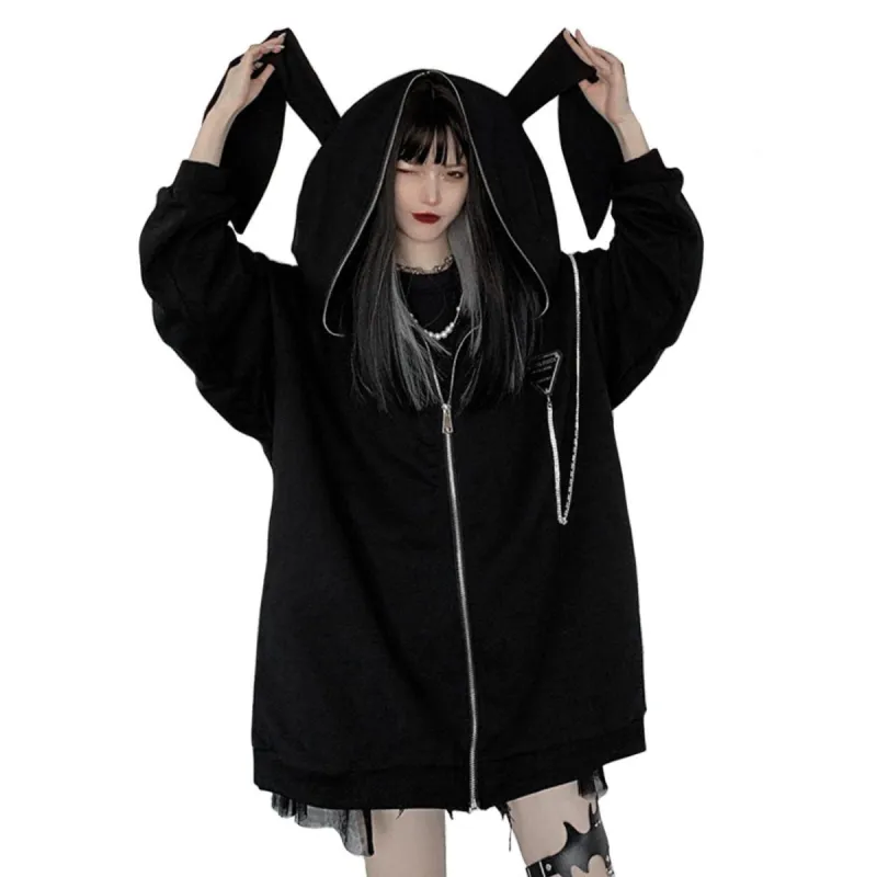 Aelfric Eden Dark Fold-eared Rabbit Chain Zip Up Hoodie sold by Aelfric Eden