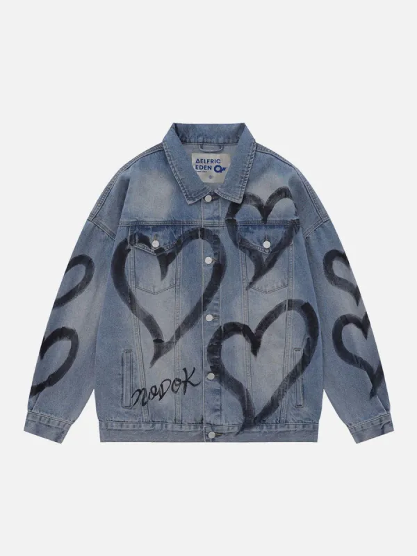 Aelfric Eden Graffiti Heart Graphic Denim Jacket sold by Aelfric Eden