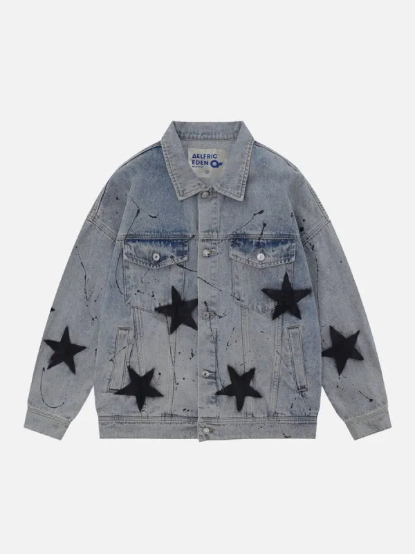 Aelfric Eden Star Ptint Splash Ink Denim Jacket sold by Aelfric Eden