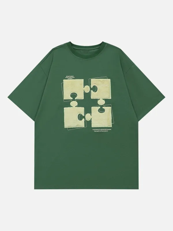 Aelfric Eden Puzzle Pattern Flocked Embroidered Tee sold by Aelfric Eden