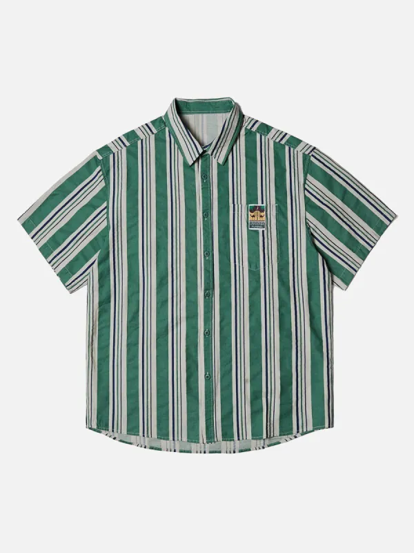 Aelfric Eden Vintage Stitching Vertical Stripe Short Sleeve Shirts sold by Aelfric Eden