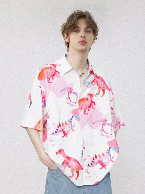 Aelfric Eden Oil Painting Dinosaur Short Sleeve Shirts sold by Aelfric Eden