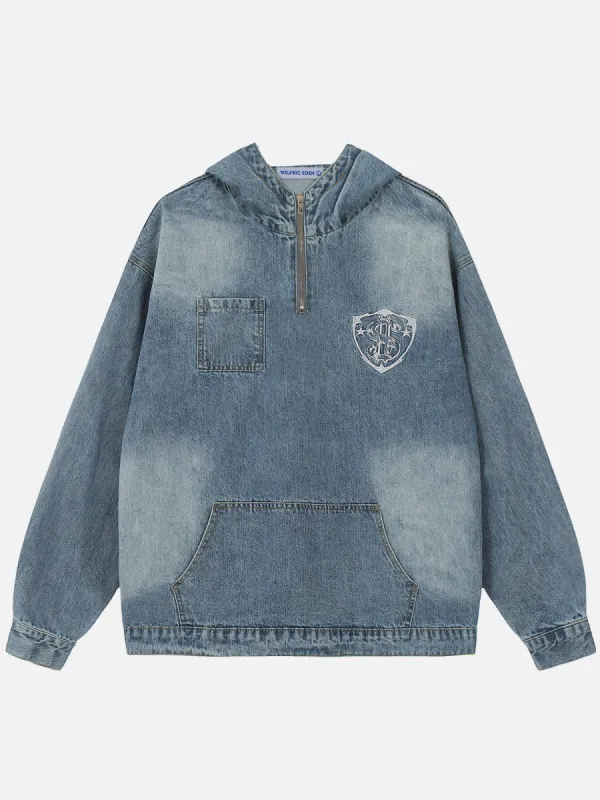 Aelfric Eden Half Zip Up Washed Denim Hoodie sold by Aelfric Eden