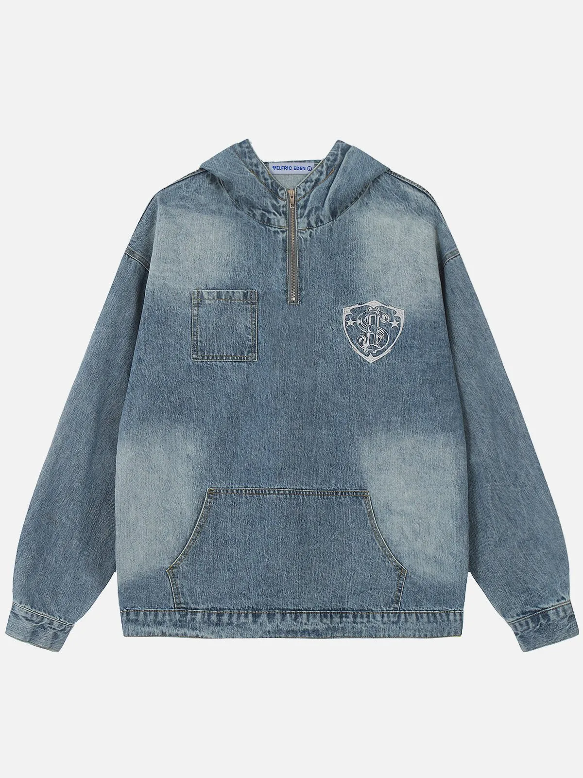 Aelfric Eden Half Zip Up Washed Denim Hoodie sold by Aelfric Eden