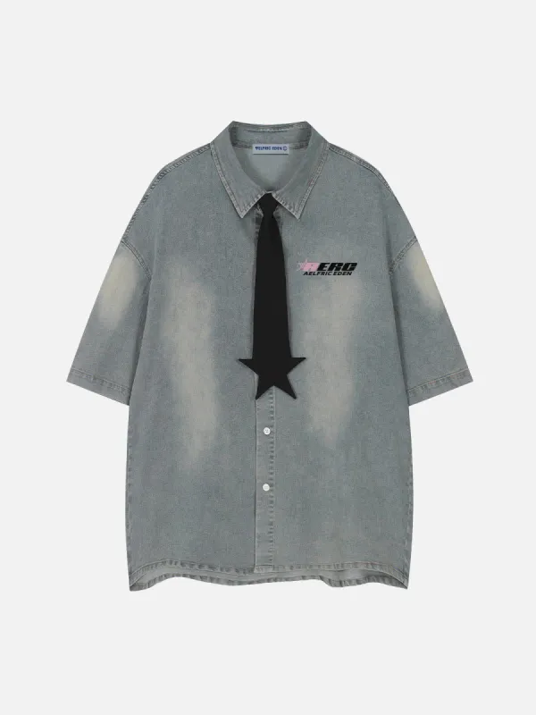 Aelfric Eden Star Tie Denim Short Sleeve Shirt sold by Aelfric Eden