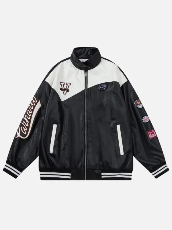 Aelfric Eden Letter Embroidery Leather Jacket sold by Aelfric Eden