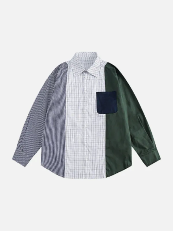 Aelfric Eden Plaid Patchwork Pocket Long Sleeve Shirts sold by Aelfric Eden